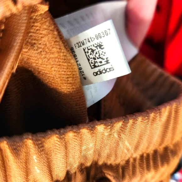 ADIDAS Wide Leg Carmel Brown Pink 3 Stripe Baggy High Rise Bell Hem Sport Pant M - Picture 8 of 16